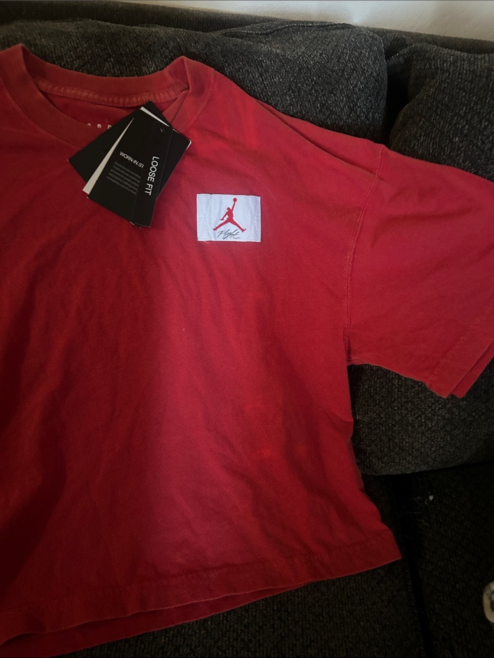 Jordan Red Crop T-Shirt with White Jumpman Patch